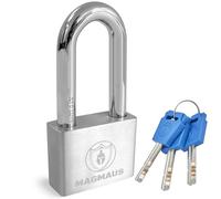 Magmaus® PDE50 Cadenas Exterieur avec 3 Clés - Anse 10 mm Anti-Cisaille, Acier Inoxydable Robuste | Antivol de Sécurité pour Portail, Garage, Remorque Attelée