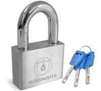 Magmaus® PDL50 Cadenas Exterieur avec 3 Clés - Anse 10 mm Anti-Cisaille, Acier Inoxydable Robuste | Antivol de Sécurité pour Portail, Garage, Remorque Attelée