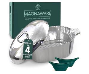 Magnaware Faitout en Aluminium Moulé - Cocotte Ovale Légère avec Couvercle pour Familles & Réceptions - Répartition Idéale de la Chaleur pour Cuisson Lente, Pâtisserie & Plats Cajuns - 12L
