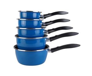 magnefesa Lot de 5 casseroles émail Bleu Induction Interieur facon Pierre