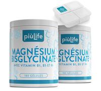 Magnésium Bisglycinate 1500 mg, 360 Gélules PiùLife, Dont 300 mg Magnesium Elémentaire Par Dose Avec Vitamine B6, B1, B5, Absorption Maximale, Sommeil Stress Fatigue, Comme Le Glycinate, 3 Par Jour