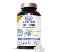 NUTRIVIE - Magnésium Bisglycinate 1500 mg - Réduit Fatigue, Stress & Favorise un Sommeil Réparateur - Enrichi en Vitamine B6 & Taurine - Haute Assimilation - Cure 1 mois - 120 Gélules Vegan