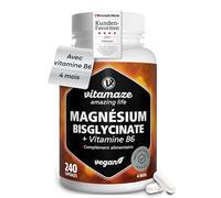 Magnésium Bisglycinate 1516 mg avec Vitamine B6, 240 Gélules pour 4 Mois, Haute Absorption, Réduction Fatigue et Stress, Sommeil et Système Nerveux, Vegan, Vitamaze