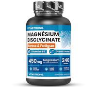 Magnésium Bisglycinate 450mg par Dose + Vitamine B6, Haute Absorption, 240 Gélules, Stress, Fatigue et Sommeil, Sans Effet Laxatif, Certifié GMP & HACCP, Fabriqué en Europe, Vitastrong