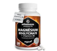 Magnésium Bisglycinate avec Vitamine B6, 240 Gélules, Réduction Fatigue et Stress, Sommeil et Système Nerveux, Haute Absorption, Pour 4 Mois, Vegan, Vitamaze
