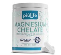 Magnesium Bisglycinate Chélaté PiùLife - 337,5 mg Magnésium Albion TRAACS avec Vitamines B6, B1 et B5 - Fonction Musculaire, Système Nerveux, Réduction de la Fatigue - 180 Gélules Végétales