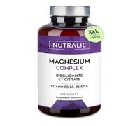 Magnésium Bisglycinate + Citrate - 2145mg - Vitamine B5 B6 C - Fatigue - Citrate de Magnésium et Magnesium Bisglycinate - 240 Gélules Végétalien Nutralie
