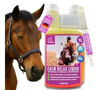 Magnésium cheval 1L + 30ml CALM Relax Liquid + Booster avec magnésium, L tryptophane & vitamine B12 I contre anxiété & stress, vitamine B 12 anti stress I apaisement cheval transport de stress nerveux