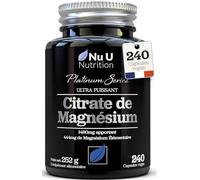 Magnésium Citrate 1480mg - 240 Capsules Végétaliennes - Fournissant 444mg de Magnésium Élémentaire - Cure de 4 Mois - Complément Concentré Haute Puissance - Fabriqué en Europe - Nu-U