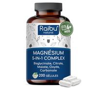Magnesium Complex, 200 Gélules - Magnesium Bisglycinate, Citrate, Malate, Carbonate et Oxyde - Plus de 6 mois d’approvisionnement: 1 gélule par jour - Magnésium hautement dosé, végan, sans OGM