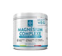 Magnesium Complex 6 Sources - 300 mg par jour, Haute Biodisponibilité - 180 Gélules PiùLife, avec Magnesium Bisglycinate, Citrate, Pidolate - Énergie, Sommeil, Muscles