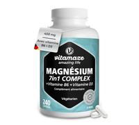 Magnésium Complexe 7 + B6 + D3, 240 gélules (4 mois). Magnésium bisglycinate, citrate et malate. Contribue au bon fonctionnement des muscles, au métabolisme énergétique et au bien-être. Vitamaze.