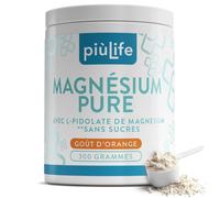 Magnesium en Poudre PiùLife - 215 mg par Dose - Carbonate et Pidolate - Sans Sucre, Goût Orange - Complexe magnesium 300 g - Contribue à un métabolisme énergétique normal