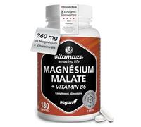 Magnésium Malate 1800 mg + Vitamine B6, Métabolisme Énergétique, Protéines et Glycogène, Récupération Musculaire & Endurance, 180 Capsules Végétales pour 2 Mois, Vitamaze