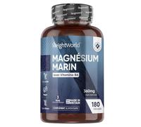 Magnesium Marin 360 mg avec Vitamine B6-180 Gélules Vegan - Selon l'EFSA, le magnésium contribue à réduire la fatigue et l'épuisement - pour 3 Mois d'approvisionnement - sans OGM, sans Gluten
