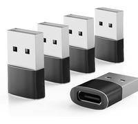 Magnet, Adaptateur USB-A Mâle vers USB-C Femelle, Lot 5, Standard 2.0 Compatible avec MacBook, Smartphones USB C et Périphériques Type-C, Finition Métal, Noir