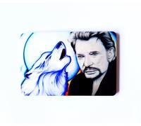 Magnet Aimant frigo Johnny Hallyday avec Loup idée Cadeau, Anniversaire