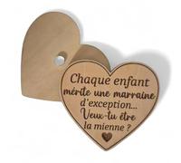 Magnet en Bois en Forme de Cœur, Demande de Marraine, Message en Français, Décoration (Marraine d’Exception)
