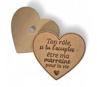 Magnet en Bois en Forme de Cœur, Demande de Marraine, Message en Français, Décoration (Marraine pour la Vie)