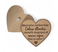 Magnet en Bois en Forme de Cœur, Demande de Marraine, Message en Français, Décoration (Marraine recherchée)