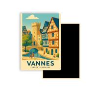 Magnet Frigo Ville Touristique de France Style Affiche rétro - 90 Modèles au Choix - Souvenirs Vacances - Aimant Réfrigérateur - Cadeau Original (Vannes)