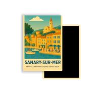 Magnet Frigo Ville Touristique de France Style Affiche rétro - 90 Modèles au Choix - Souvenirs Vacances - Aimant Réfrigérateur - Cadeau Original (Sanary-sur-Mer)
