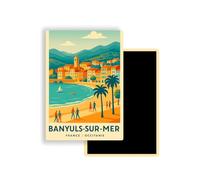 Magnet Frigo Ville Touristique de France Style Affiche rétro - 90 Modèles au Choix - Souvenirs Vacances - Aimant Réfrigérateur - Cadeau Original (Banyuls sur mer)
