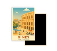 Magnet Frigo Ville Touristique de France Style Affiche rétro - 90 Modèles au Choix - Souvenirs Vacances - Aimant Réfrigérateur - Cadeau Original (Nimes)