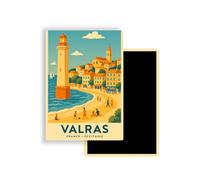 Magnet Frigo Ville Touristique de France Style Affiche rétro - 90 Modèles au Choix - Souvenirs Vacances - Aimant Réfrigérateur - Cadeau Original (Valras)