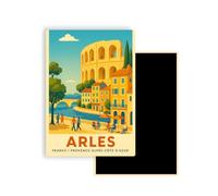 Magnet Frigo Ville Touristique de France Style Affiche rétro - 90 Modèles au Choix - Souvenirs Vacances - Aimant Réfrigérateur - Cadeau Original (Arles)
