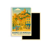 Magnet Frigo Ville Touristique de France Style Affiche rétro - 90 Modèles au Choix - Souvenirs Vacances - Aimant Réfrigérateur - Cadeau Original (Bormes-Les-Mimosas)