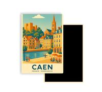 Magnet Frigo Ville Touristique de France Style Affiche rétro - 90 Modèles au Choix - Souvenirs Vacances - Aimant Réfrigérateur - Cadeau Original (Caen)