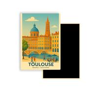 Magnet Frigo Ville Touristique de France Style Affiche rétro - 90 Modèles au Choix - Souvenirs Vacances - Aimant Réfrigérateur - Cadeau Original (Toulouse)