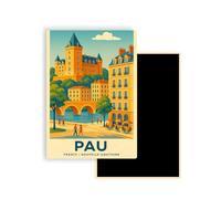 Magnet Frigo Ville Touristique de France Style Affiche rétro - 90 Modèles au Choix - Souvenirs Vacances - Aimant Réfrigérateur - Cadeau Original (Pau)