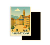 Magnet Frigo Ville Touristique de France Style Affiche rétro - 90 Modèles au Choix - Souvenirs Vacances - Aimant Réfrigérateur - Cadeau Original (Saint-Etienne)