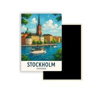 Magnet Frigo Ville Touristique d'europe - 78 Modèles au Choix - Souvenirs Vacances - Aimant Réfrigérateur - Cadeau Original - Rectangle - 1 Unité (Stockholm, Suède )