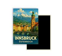 Magnet Frigo Ville Touristique d'europe - 78 Modèles au Choix - Souvenirs Vacances - Aimant Réfrigérateur - Cadeau Original - Rectangle - 1 Unité (Innsbruck, Autriche )