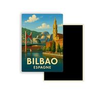 Magnet Frigo Ville Touristique d'europe - 78 Modèles au Choix - Souvenirs Vacances - Aimant Réfrigérateur - Cadeau Original - Rectangle - 1 Unité (Bilbao, Espagne )