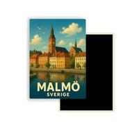 Magnet Frigo Ville Touristique d'europe - 78 Modèles au Choix - Souvenirs Vacances - Aimant Réfrigérateur - Cadeau Original - Rectangle - 1 Unité (Malmö, Suède)