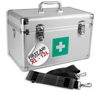 Magnet-Kauf Valise médicale en aluminium - 12 l - XL - Pour les entreprises, le sport, le football, la pharmacie - Verrouillable - En métal, argenté, 30,5x16,5x18cm, Aluminium avec sangle de transport