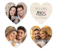 Magnet Mariage Personnalisé en Bois - Souvenir Unique & Élégant - Tarif Dégressif dès 10 Exemplaires (Coeur, 7cm)