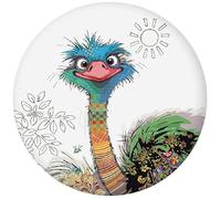 Magnet Rond Animaux et Plantes - Motif Autruche avec Son Regard Vif - Dimension 5,5CM