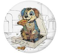 Magnet Rond Animaux et Plantes - Motif Chiot Qui Mange Une Pizza - Dimension 5,5CM