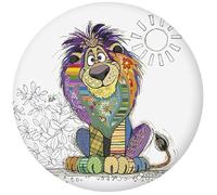 Magnet Rond Animaux et Plantes - Motif Lion Assis tranquillement dans sa Savane - Dimension 5,5CM