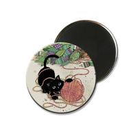 Magnet Rond Chat Jouant avec Une pelote - Dimension 5,5cm