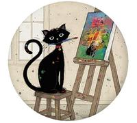 Magnet Rond Paris Tour Eiffel - Motif Chat Peintre en Pleine Action dans Son Atelier - Dimension 5,5CM