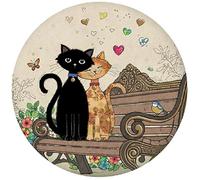 Magnet Rond Paris Tour Eiffel - Motif Chats Amoureux sur Un Banc Public dans Un Parc arboré - Dimension 5,5CM