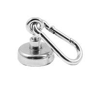 Magnetastico® | 1x Aimant avec œillet en néodyme N35 avec mousqueton | 25mm Ø | Force d’Attraction de 22kg | 1 pièce magnet en néodyme avec base, œillet et mousqueton, très puissant et galvanisé