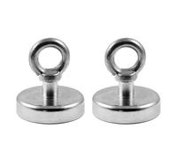 Magnetastico® | 2 aimants avec œillet en néodyme N35 de 60 mm Ø | Extreme force d’attraction 113 kg | 2 aimants extrêmement puissants néodyme avec base et oeillet, soit une vis avec boucle galvanisé