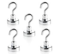 Magnetastico® | Lot de 5 aimants avec crochet néodymes N35 16 mm Ø | Force d’attraction de 5.5 kg | 5 crochets magnétiques en néodymes ultra forts et galvanisé